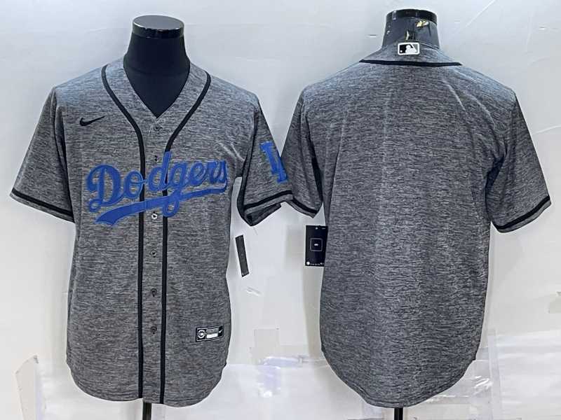 Men%27s Los Angeles Dodgers Blank Grey Gridiron Cool Base Stitched Baseball Jersey